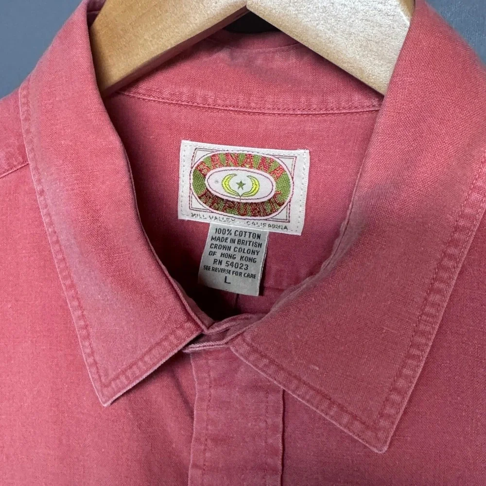 Vintage Banana Republic Safari Shirt Mens Large Red Salmon Pink Cotton Epaulets